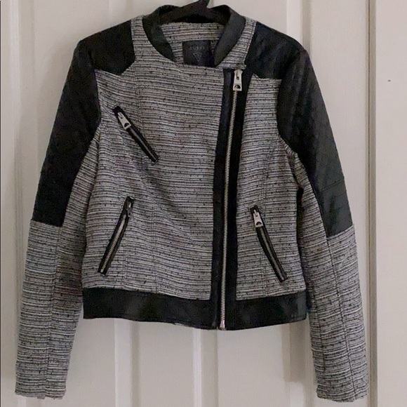 GUESS Tweed Vegan Leather Moto Jacket Size M - Picture 3 of 10